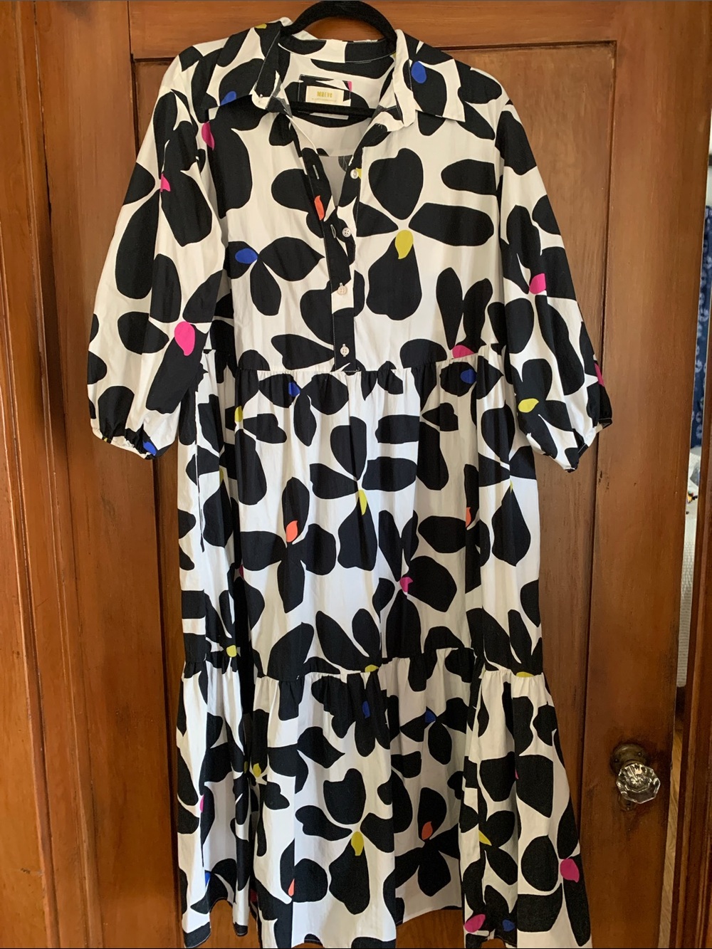 Anthropologie Black & White Floral Bettina Tiered Maxi Dress - Picture 2 of 4